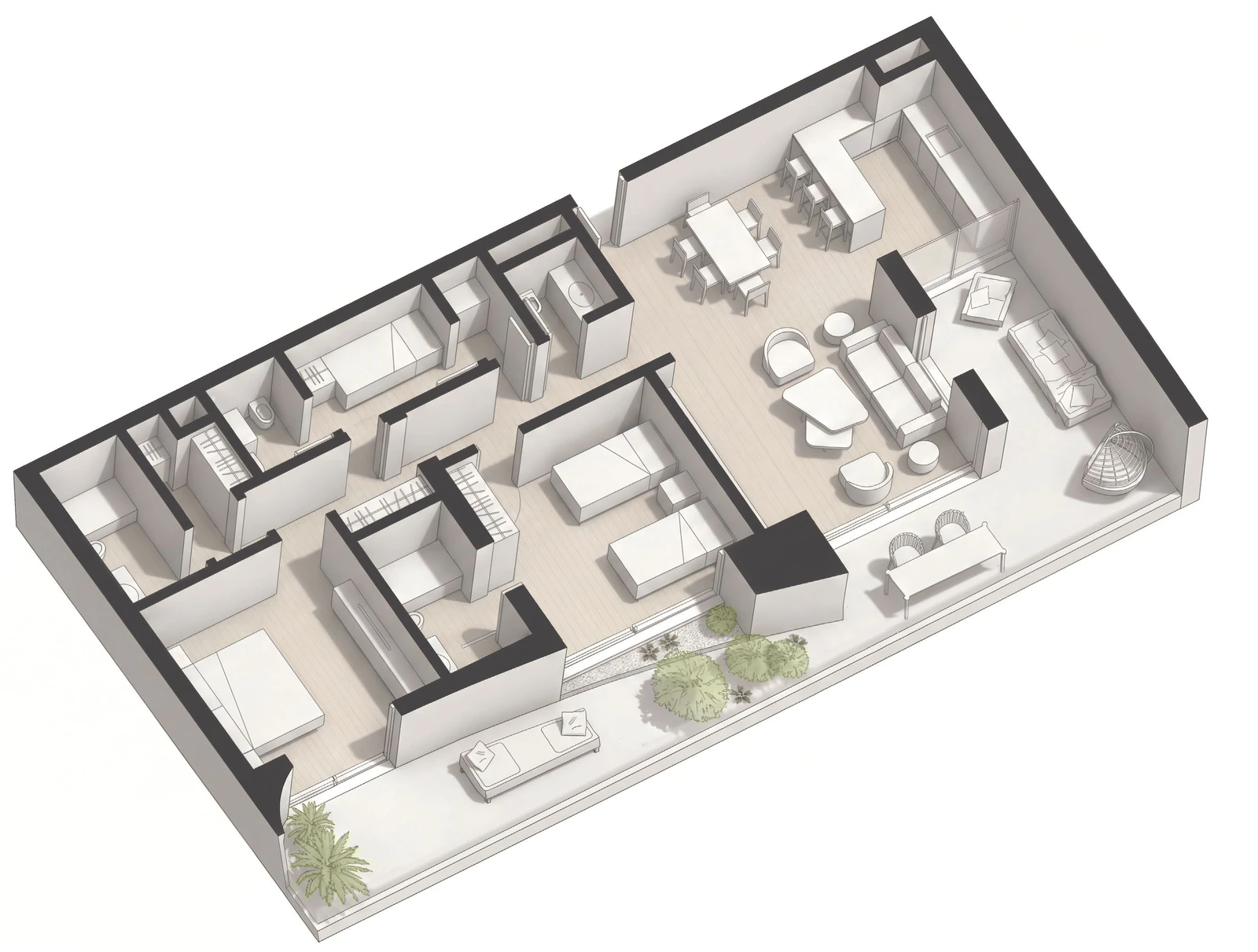 Lunaya Terraces 2-bedroom Centre Unit apartment floor plan with maid's room and outdoor terrace