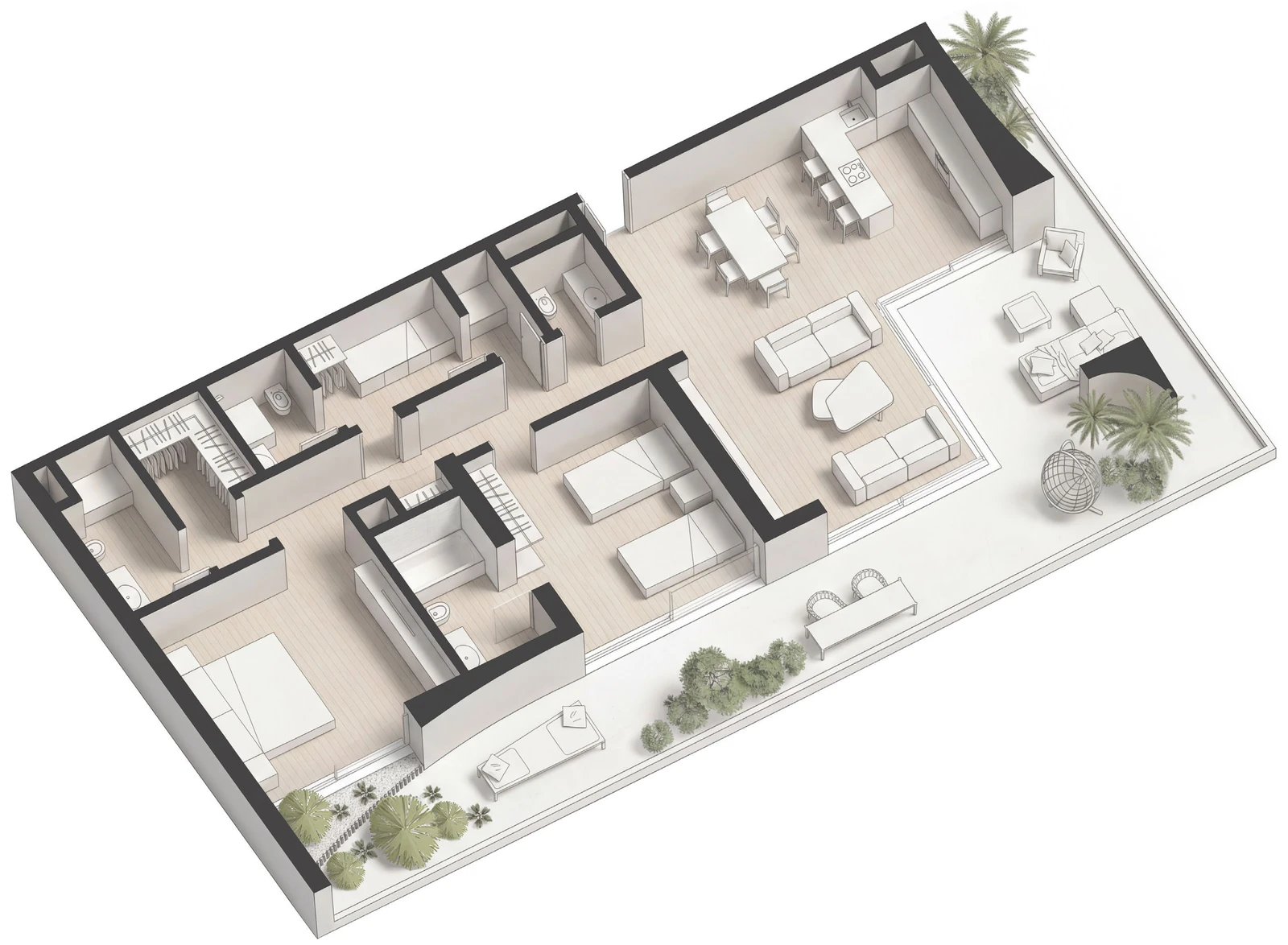 Lunaya Terraces 2-bedroom Corner Unit apartment floor plan with maid's room and outdoor terrace