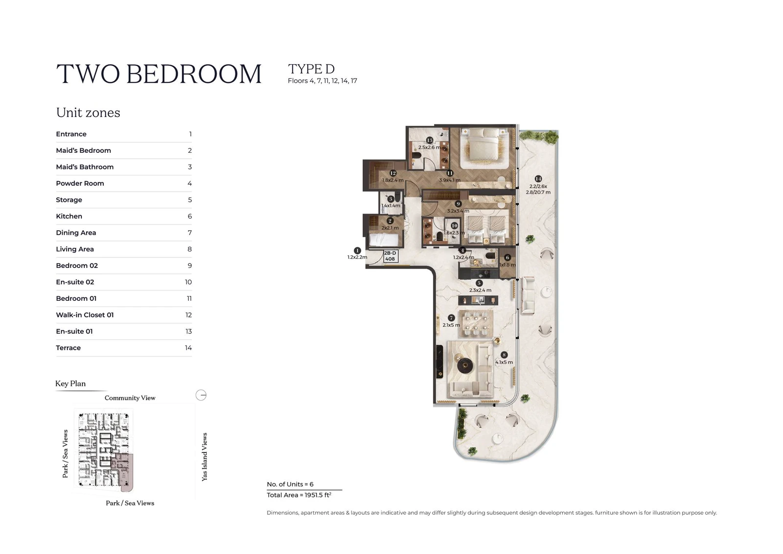 Stellar by ELIE SAAB 2-bedroom Type D apartment floor plan for typical floor 02, 1,951.5 sq ft.