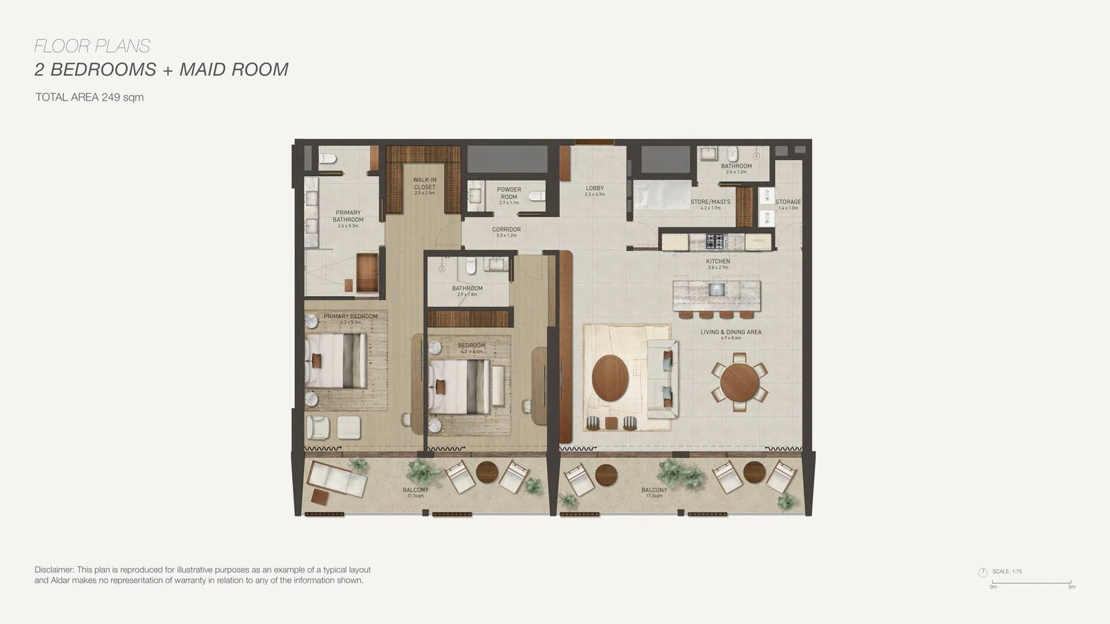 Nobu Residences Abu Dhabi 2-bedroom apartment floor plan in Residence Beach West, Typical Layout, 2,680.2 sq ft.