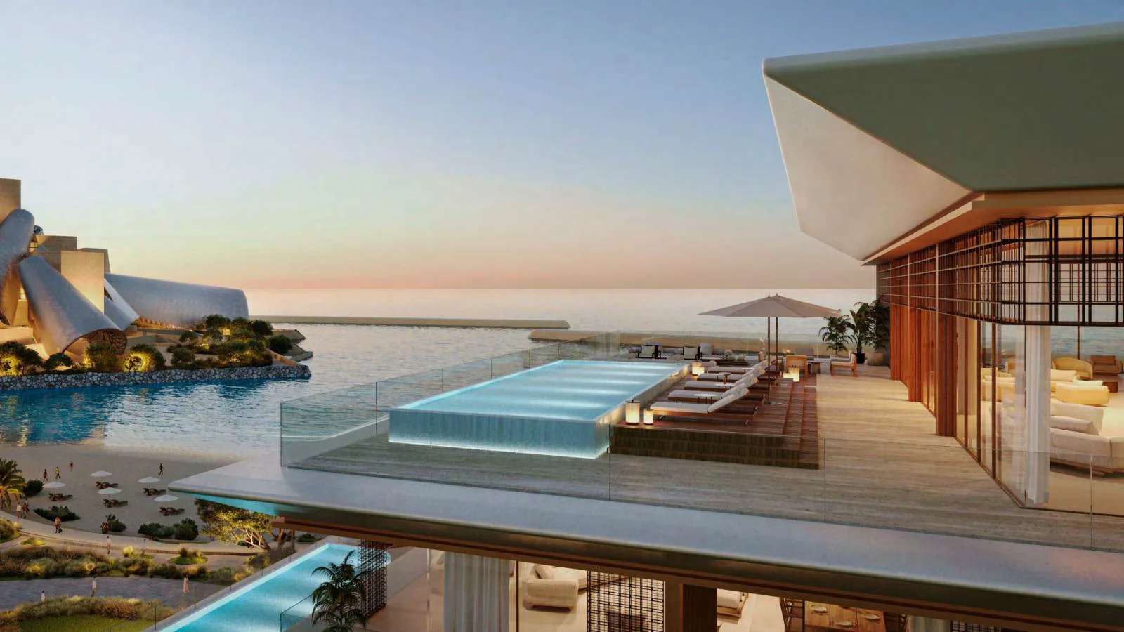 Sky villa terrace and private pool at Nobu Residences Abu Dhabi.