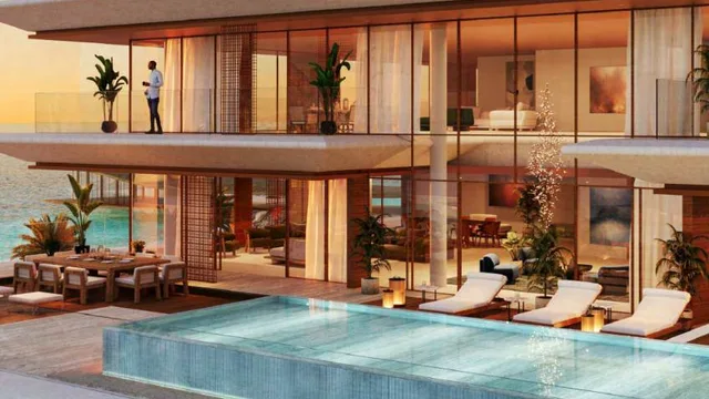 Private pool residence at Nobu Residences Abu Dhabi overlooking the Saadiyat Island waterfront.