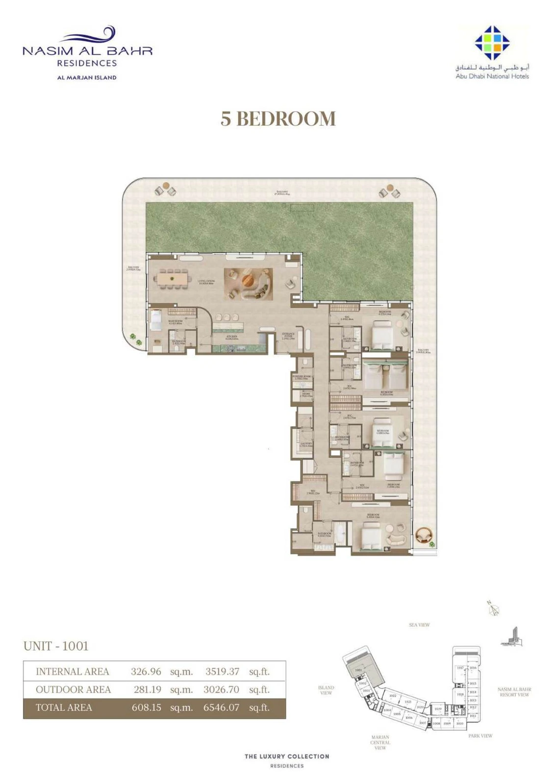 Nasim Al Bahr Residences 5-bedroom Representative Layout apartment floor plan, Typical Layout, 6,546.07 sq ft.