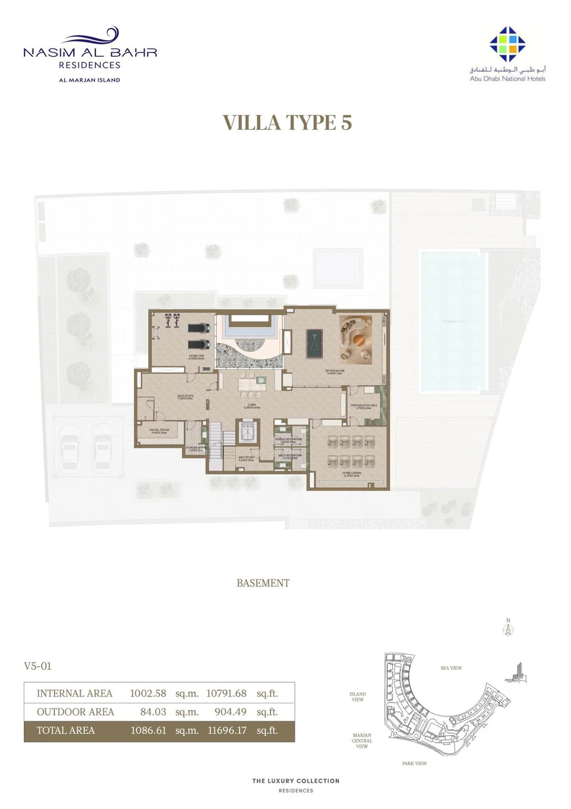 Nasim Al Bahr Residences 3-bedroom Type 5 Presidential villa floor plan, Basement, 11,696.17 sq ft.