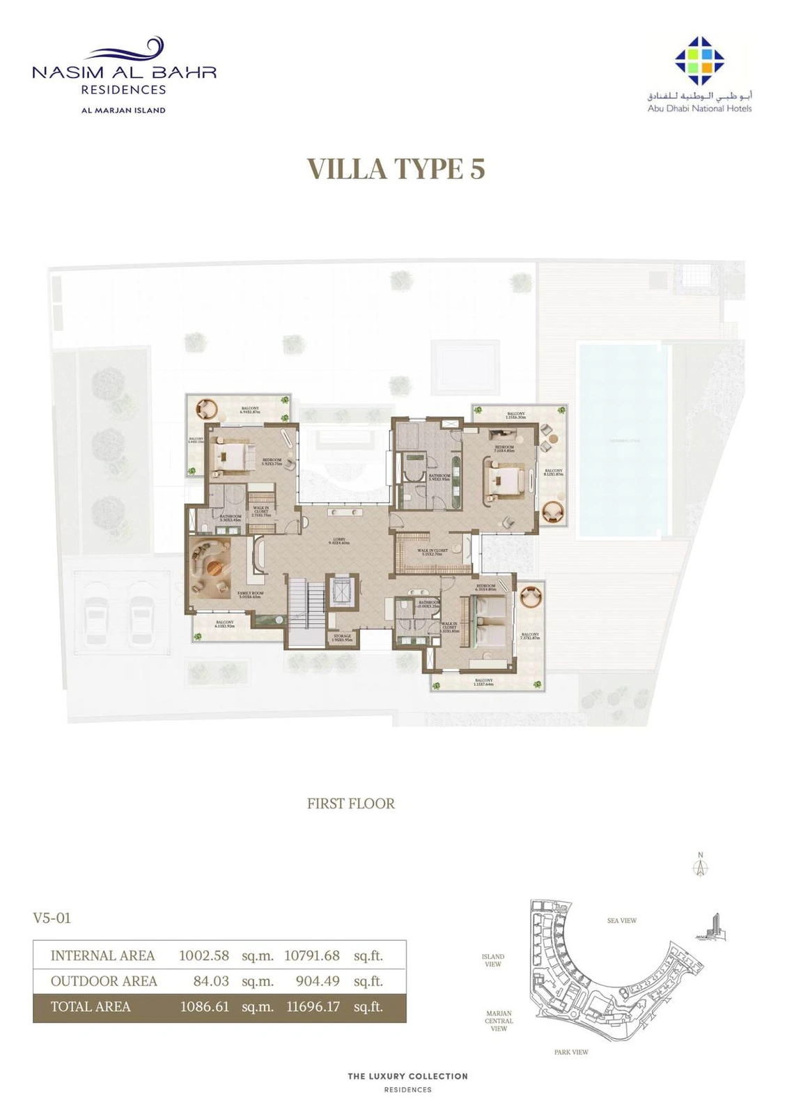 Nasim Al Bahr Residences 3-bedroom Type 5 Presidential villa floor plan, First Floor, 11,696.17 sq ft.