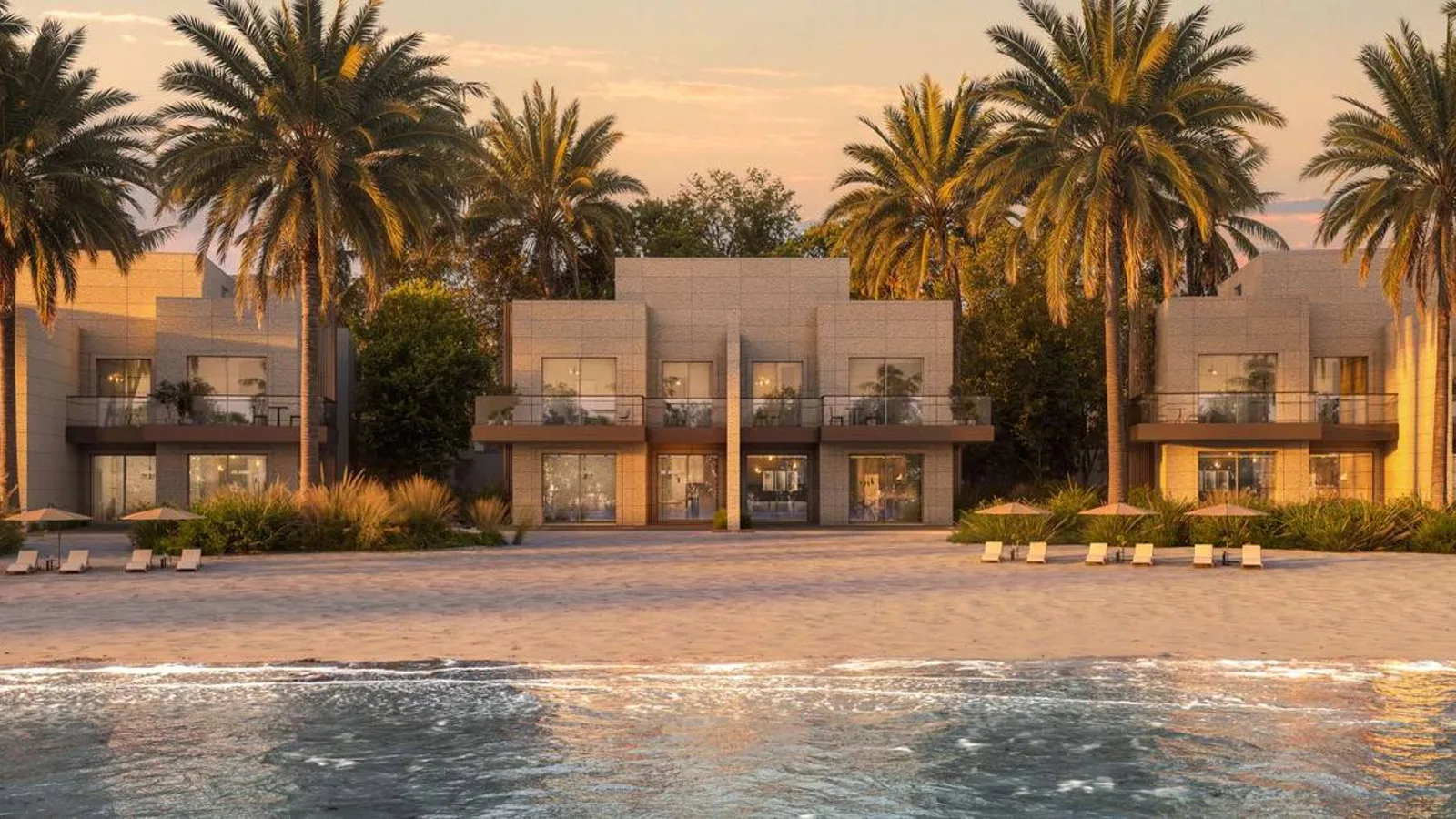 Waterfront villas at Nasim Al Bahr Residences facing the Arabian Gulf.