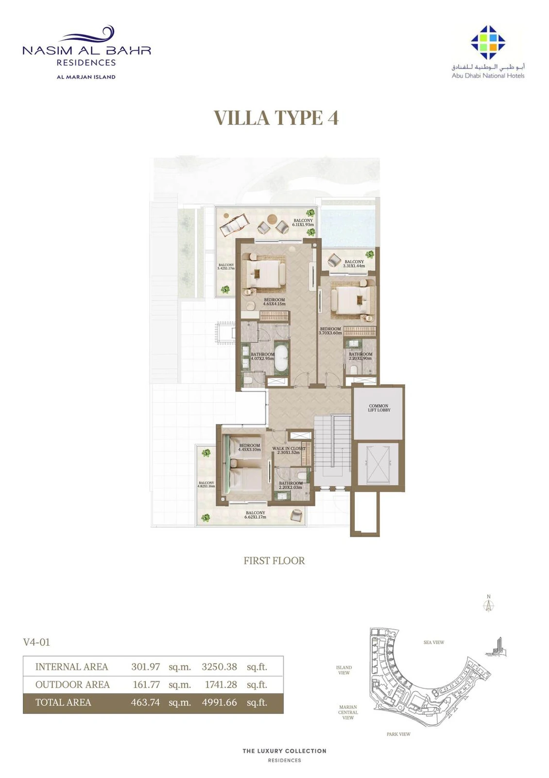Nasim Al Bahr Residences 3-bedroom Type 4 villa floor plan, First Floor, 4,991.66 sq ft.
