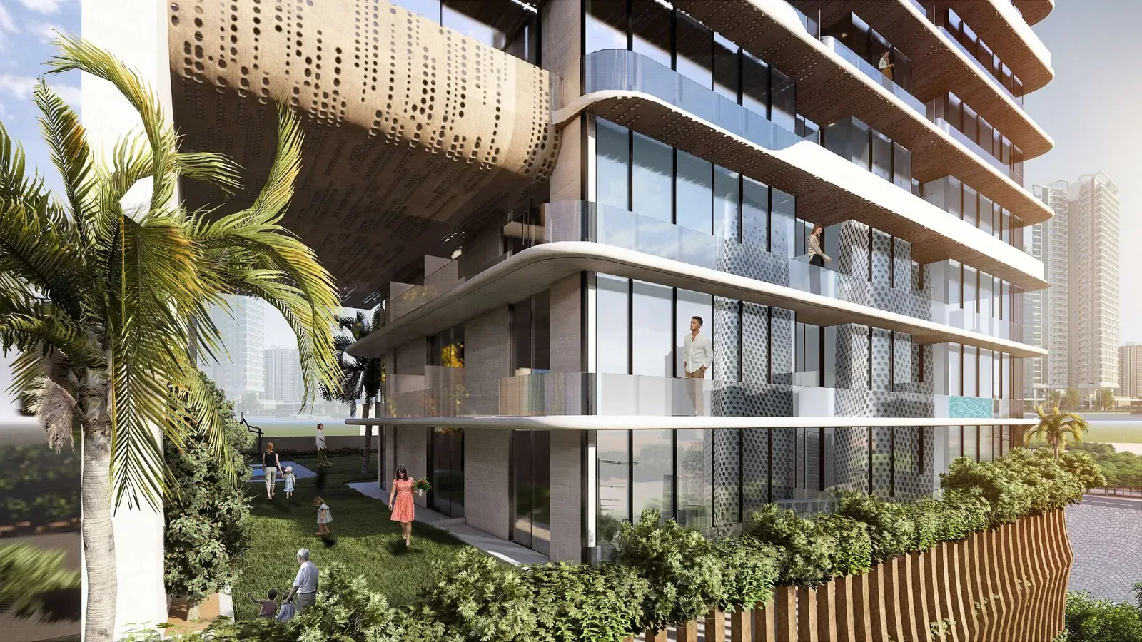 Vivanti Residences landscaped podium facade with rounded balconies