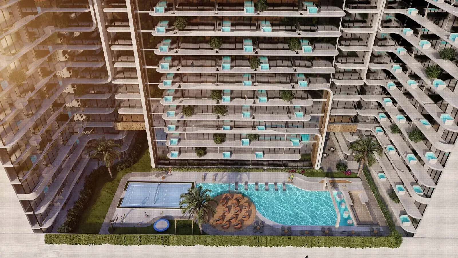 Vivanti Residences courtyard with a 32-metre swimming pool and recreation deck