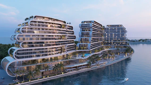 Waterfront exterior of JW Marriott Residences on Al Marjan Island