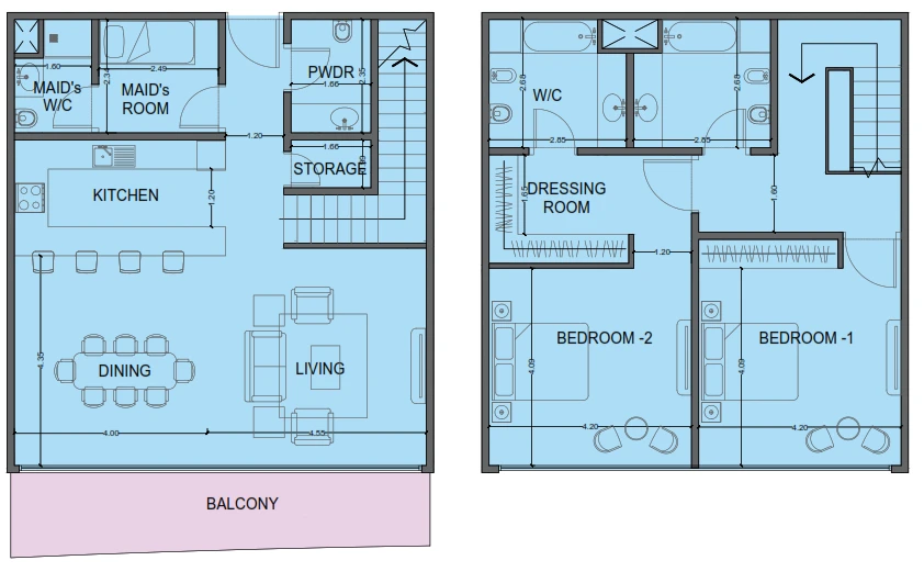 One Residence 2-bedroom Type 3 duplex floor plan in One Residence, 1,935 sq ft