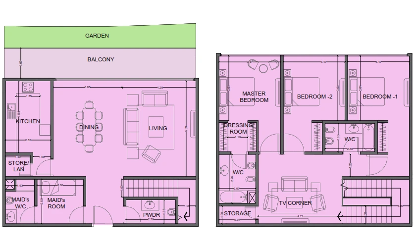 One Residence 3-bedroom Type 4 duplex floor plan in One Residence, 2,275 sq ft