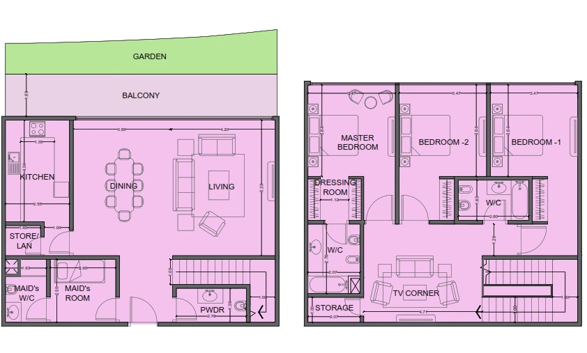 One Residence 3-bedroom Type 3 duplex floor plan in One Residence, 2,275 sq ft