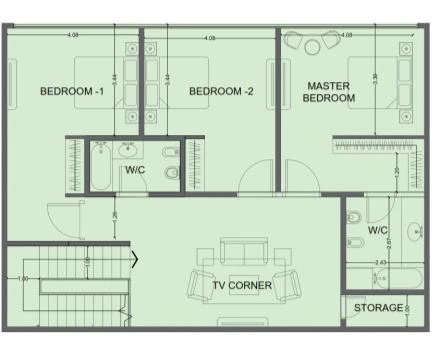 One Residence 4-bedroom Type 1 duplex upper-floor plan in One Residence, 3,196 sq ft