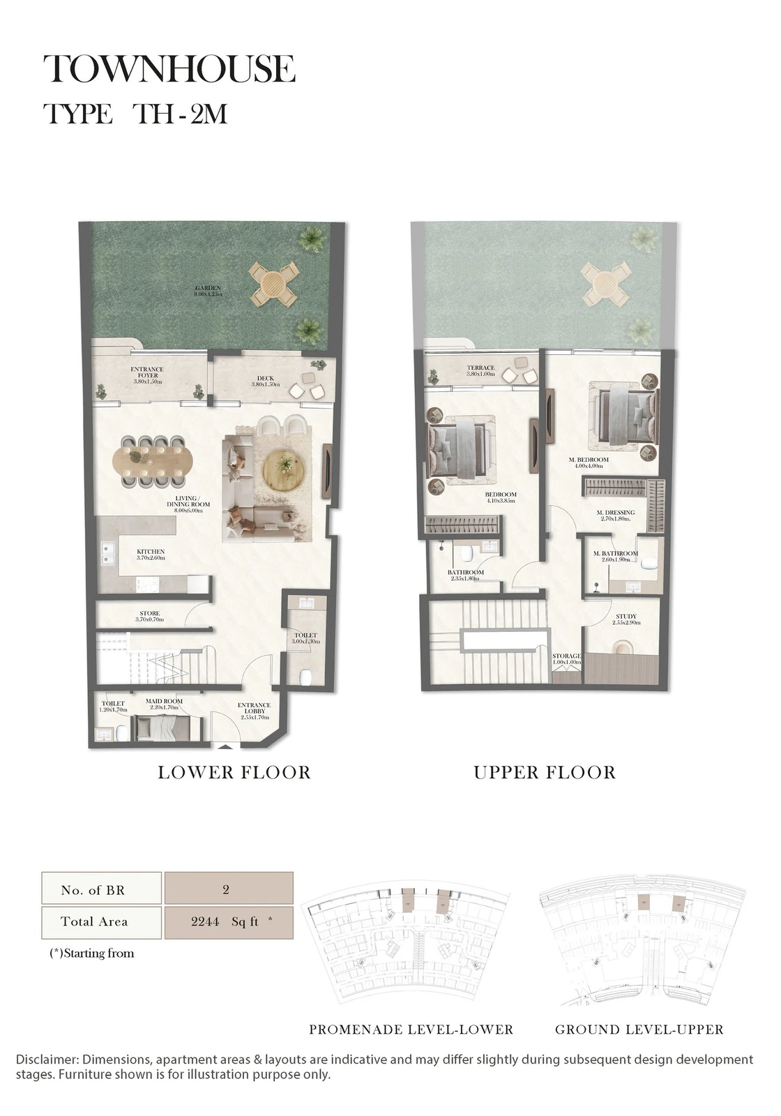 Radisson Residences 2-bedroom Type TH-2M townhouse floor plan, 2,244 sq ft