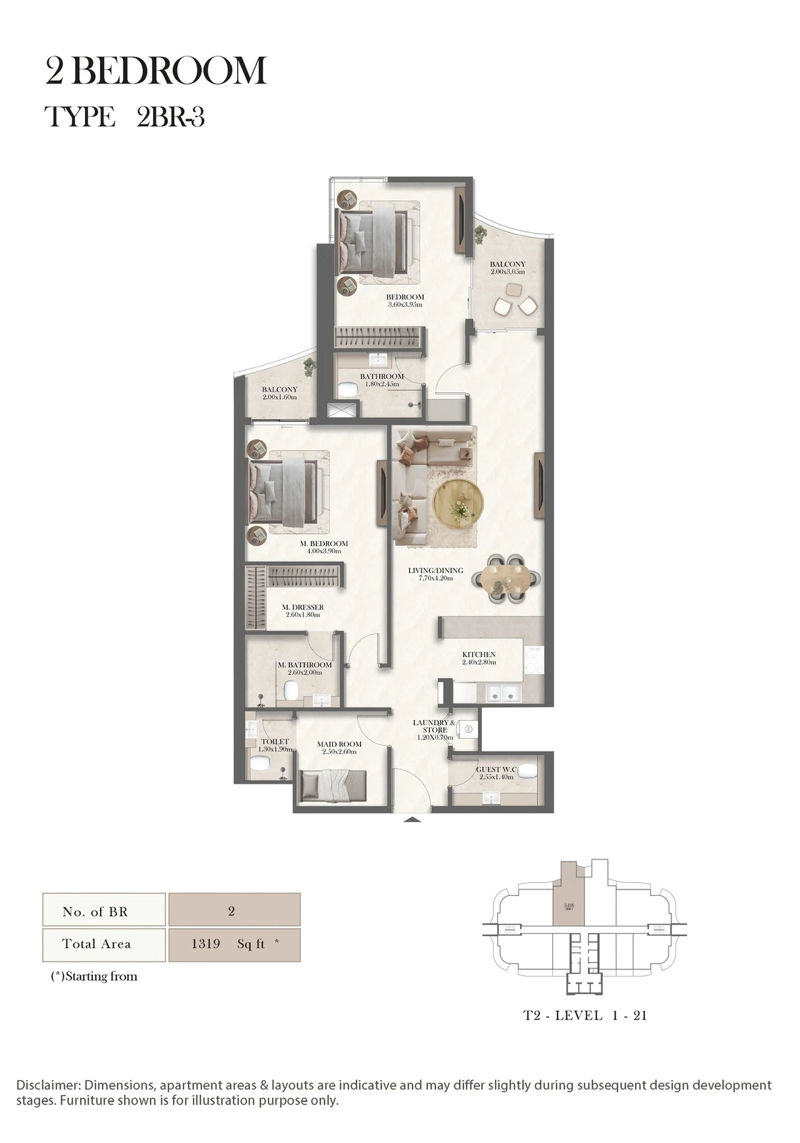 Radisson Residences 2-bedroom Type 3 apartment floor plan, 1,319 sq ft