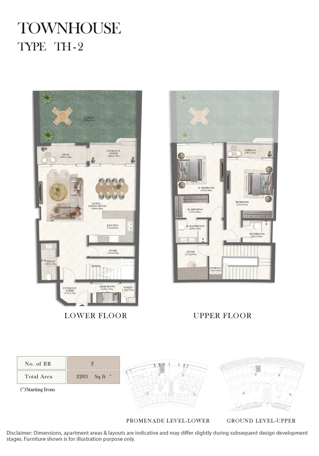 Radisson Residences 2-bedroom Type TH-2 townhouse floor plan, 2,283 sq ft