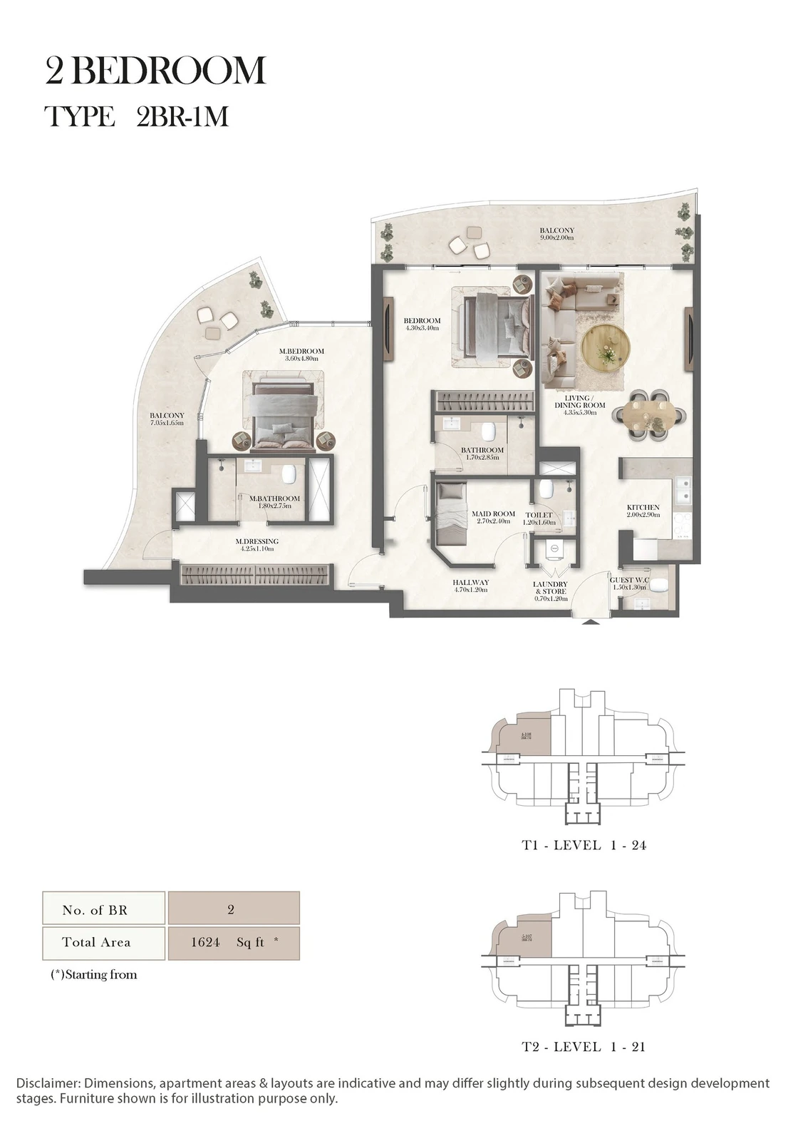 Radisson Residences 2-bedroom Type 1M apartment floor plan, 1,624 sq ft