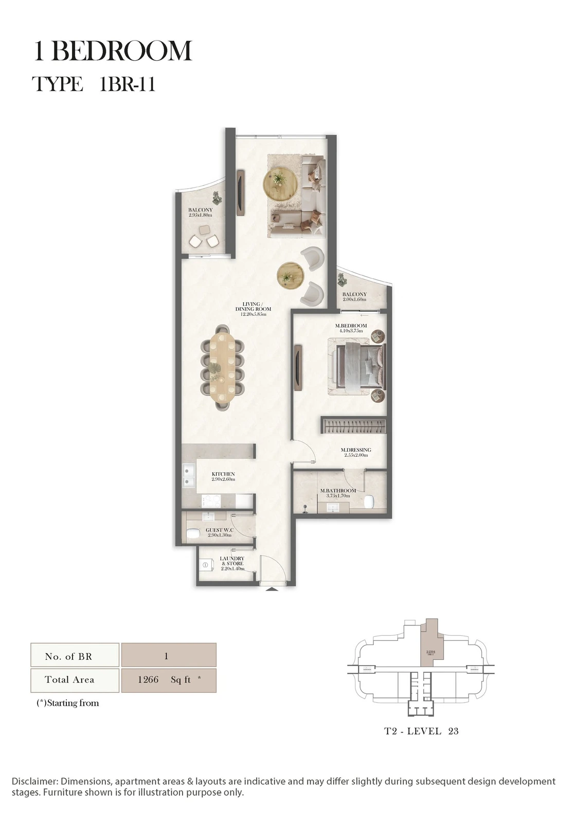 Radisson Residences 1-bedroom Type 11 apartment floor plan, 1,266 sq ft