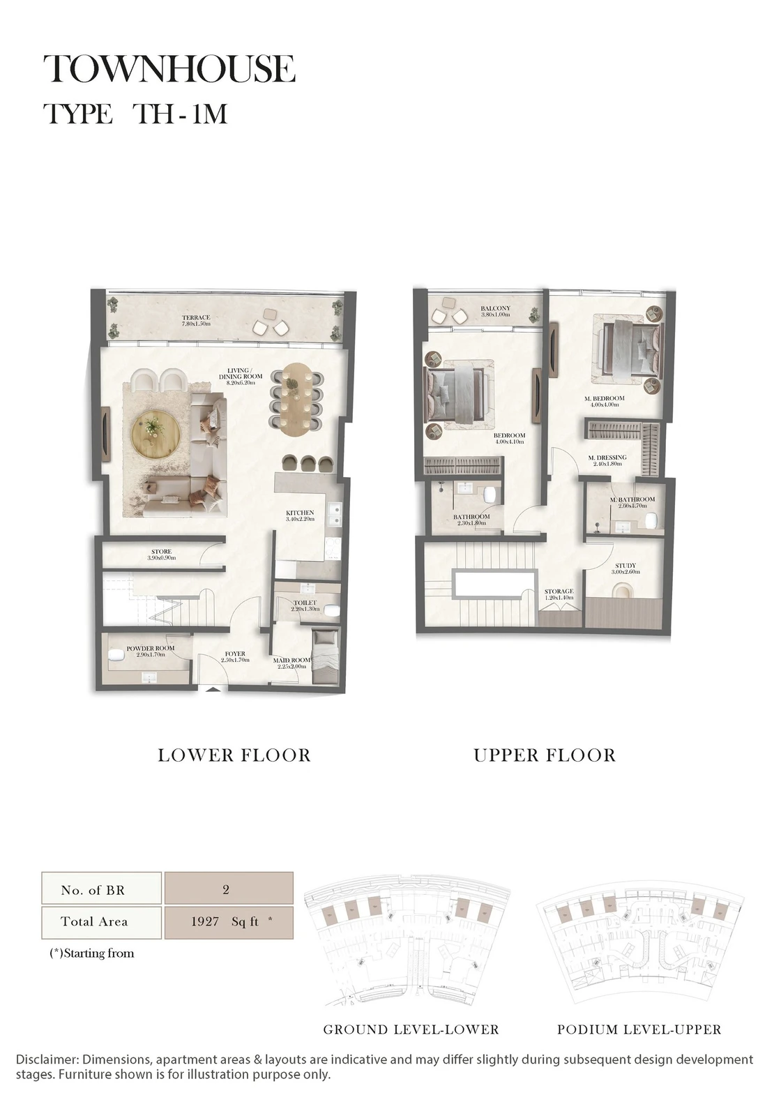 Radisson Residences 2-bedroom Type TH-1M townhouse floor plan, 1,927 sq ft
