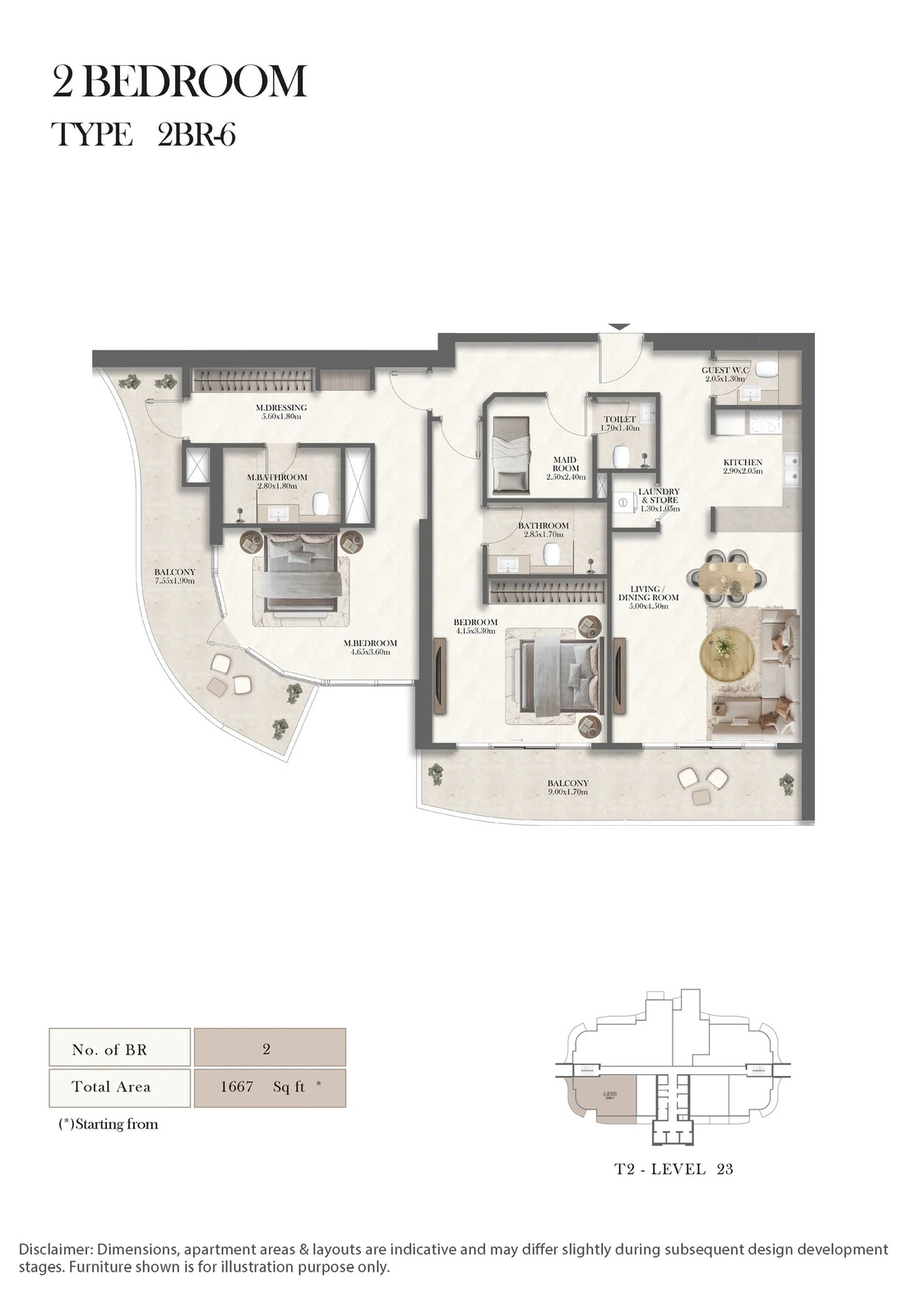 Radisson Residences 2-bedroom Type 6 apartment floor plan, 1,667 sq ft