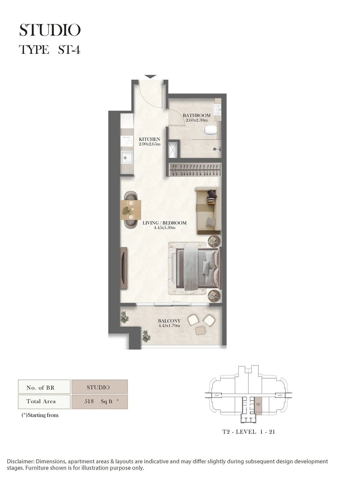 Radisson Residences studio Type ST-4M apartment floor plan, 519 sq ft