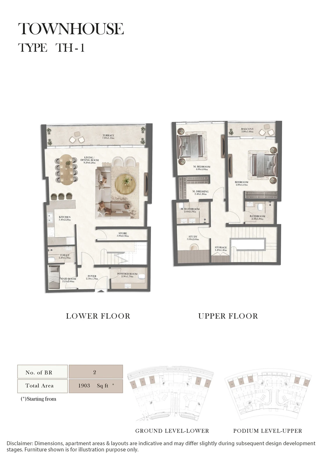 Radisson Residences 2-bedroom Type TH-1 townhouse floor plan, 1,903 sq ft