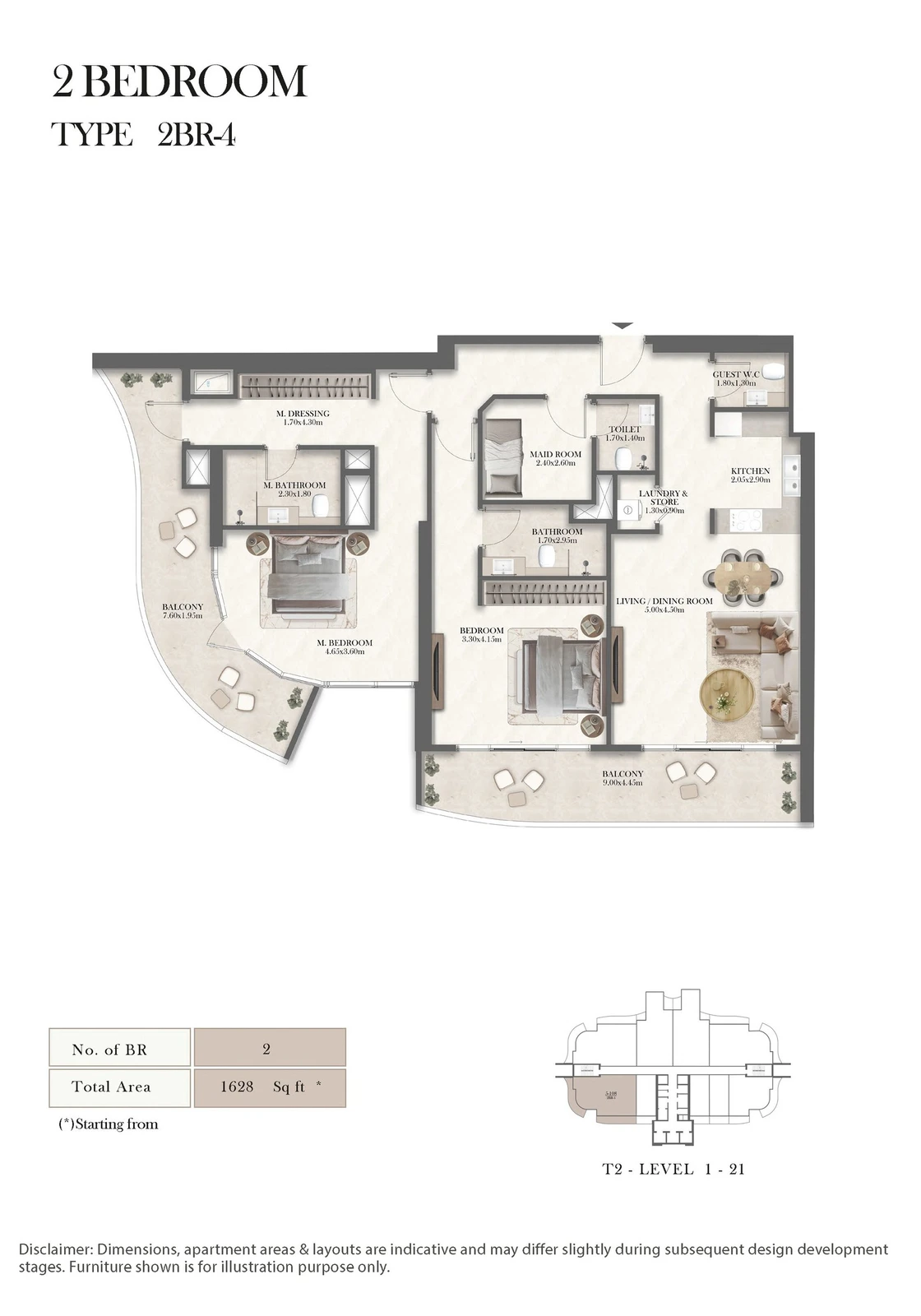 Radisson Residences 2-bedroom Type 4 apartment floor plan, 1,628 sq ft