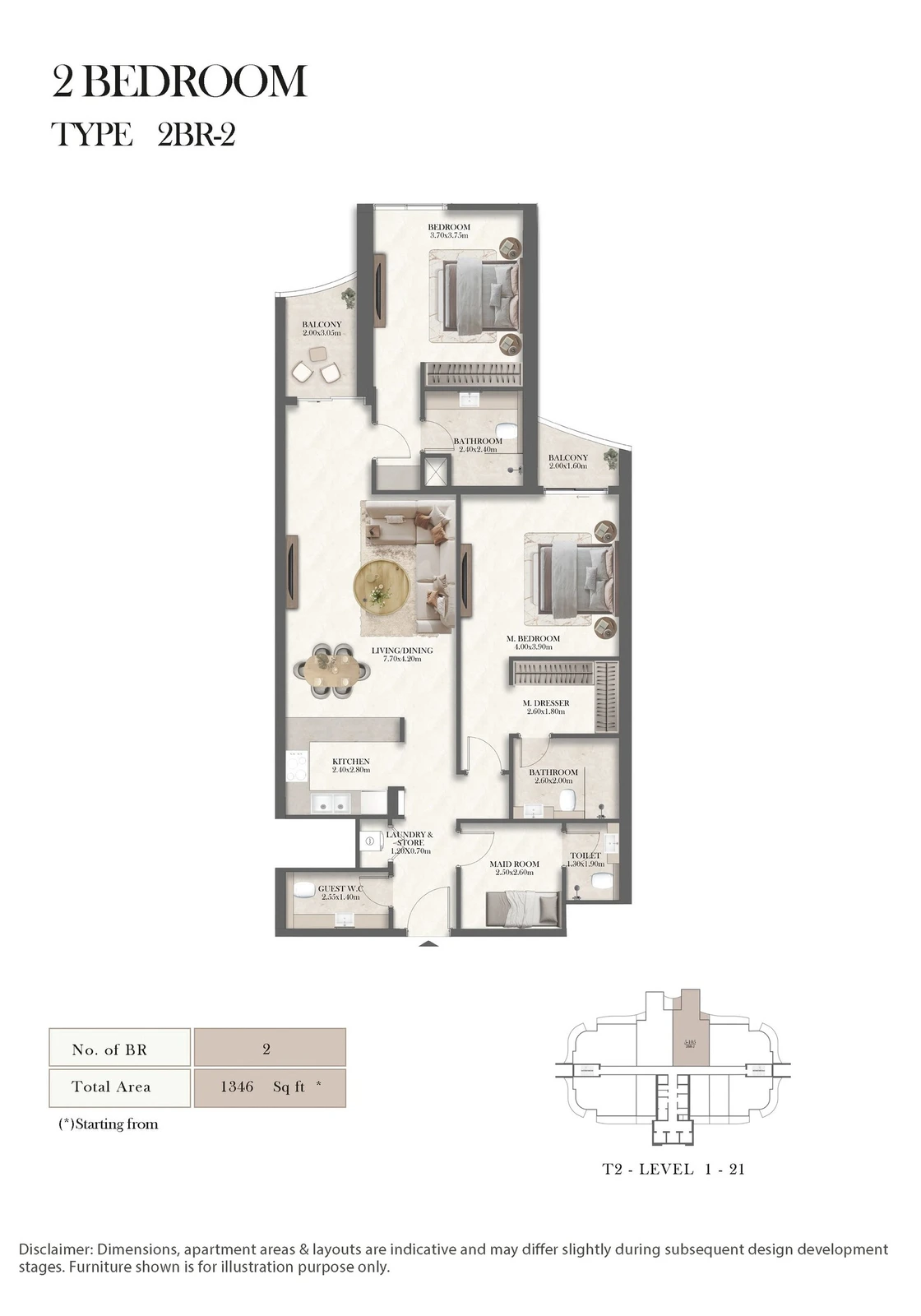 Radisson Residences 2-bedroom Type 2 apartment floor plan, 1,346 sq ft