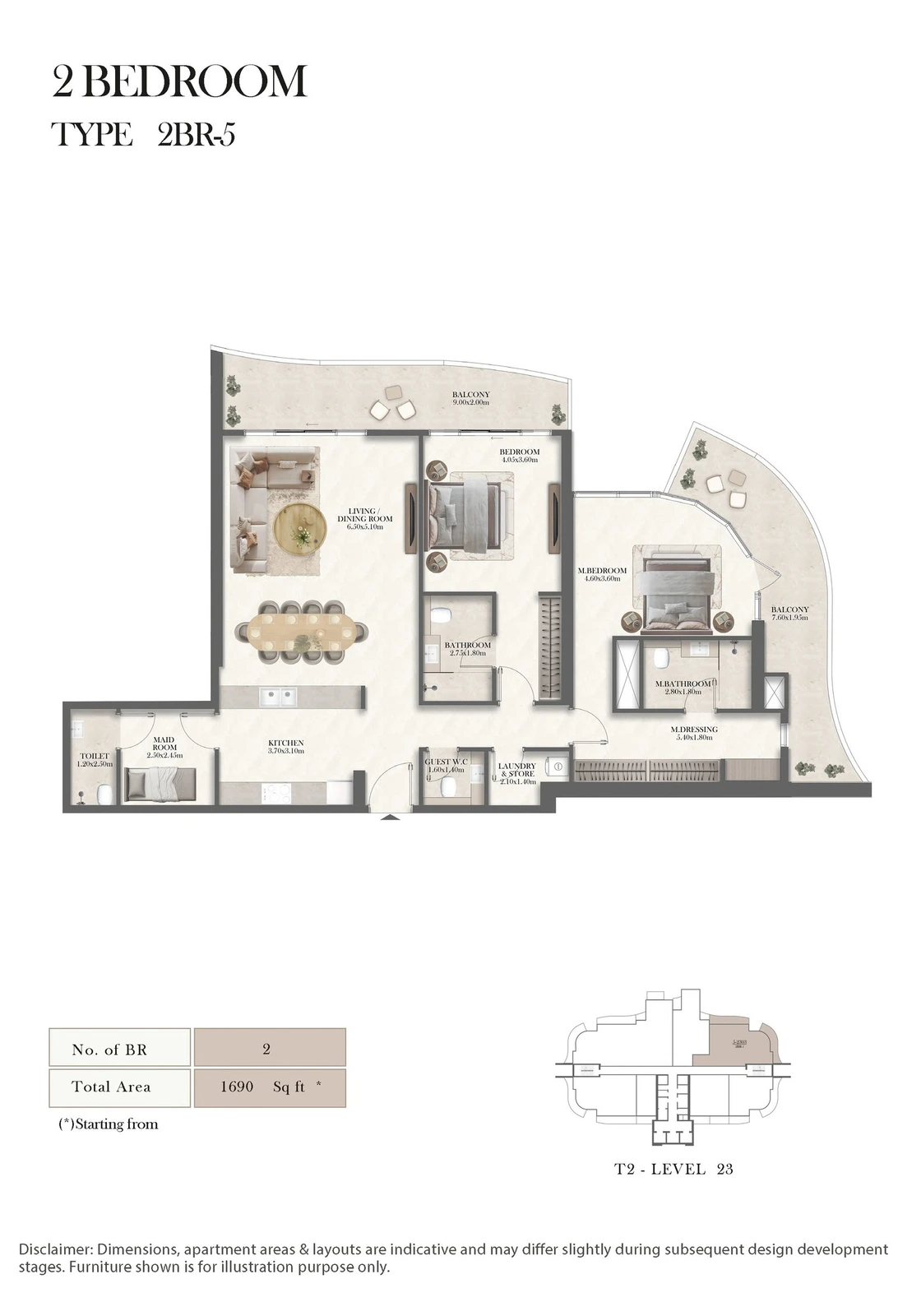 Radisson Residences 2-bedroom Type 5 apartment floor plan, 1,690 sq ft