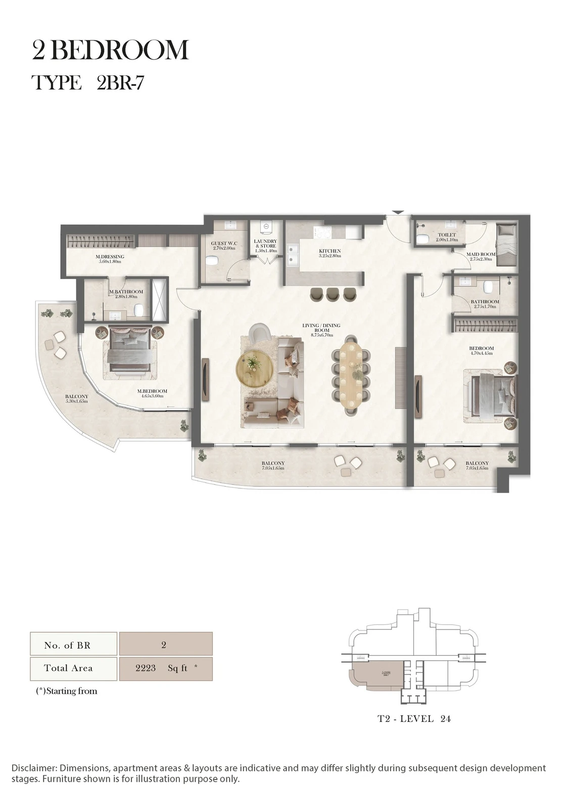 Radisson Residences 2-bedroom Type 7 apartment floor plan, 2,223 sq ft