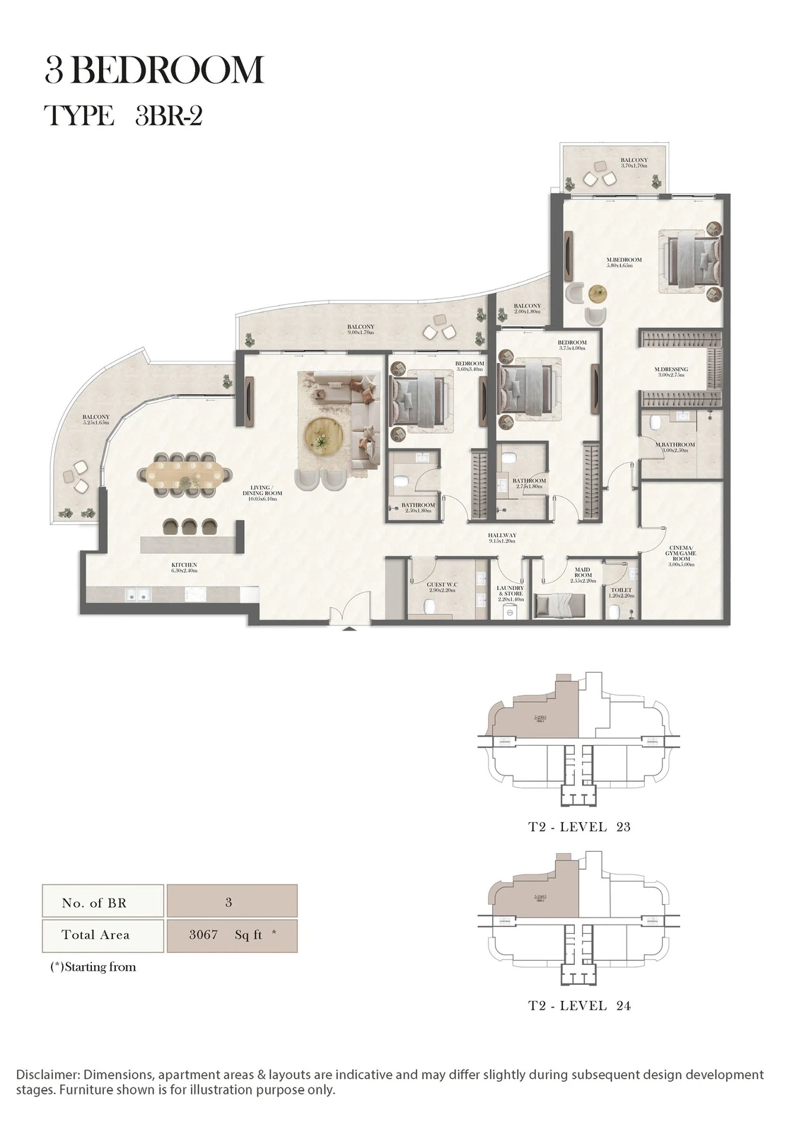 Radisson Residences 3-bedroom Type 2 apartment floor plan, 3,067 sq ft