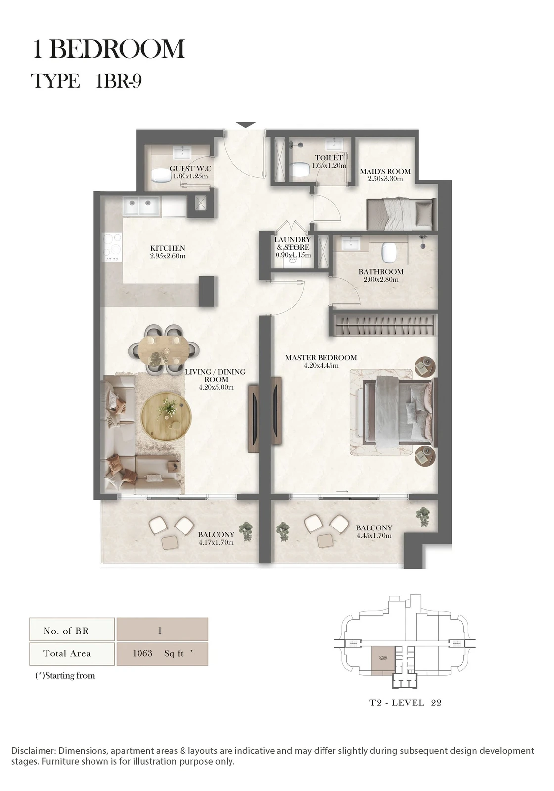 Radisson Residences 1-bedroom Type 9 apartment floor plan, 1,063 sq ft