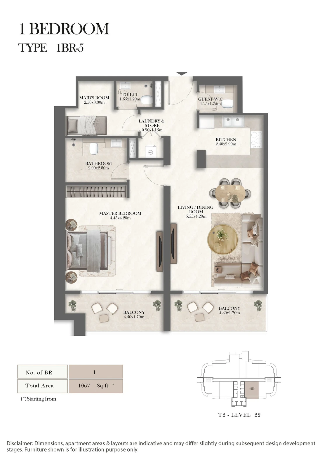 Radisson Residences 1-bedroom Type 5 apartment floor plan, 1,067 sq ft
