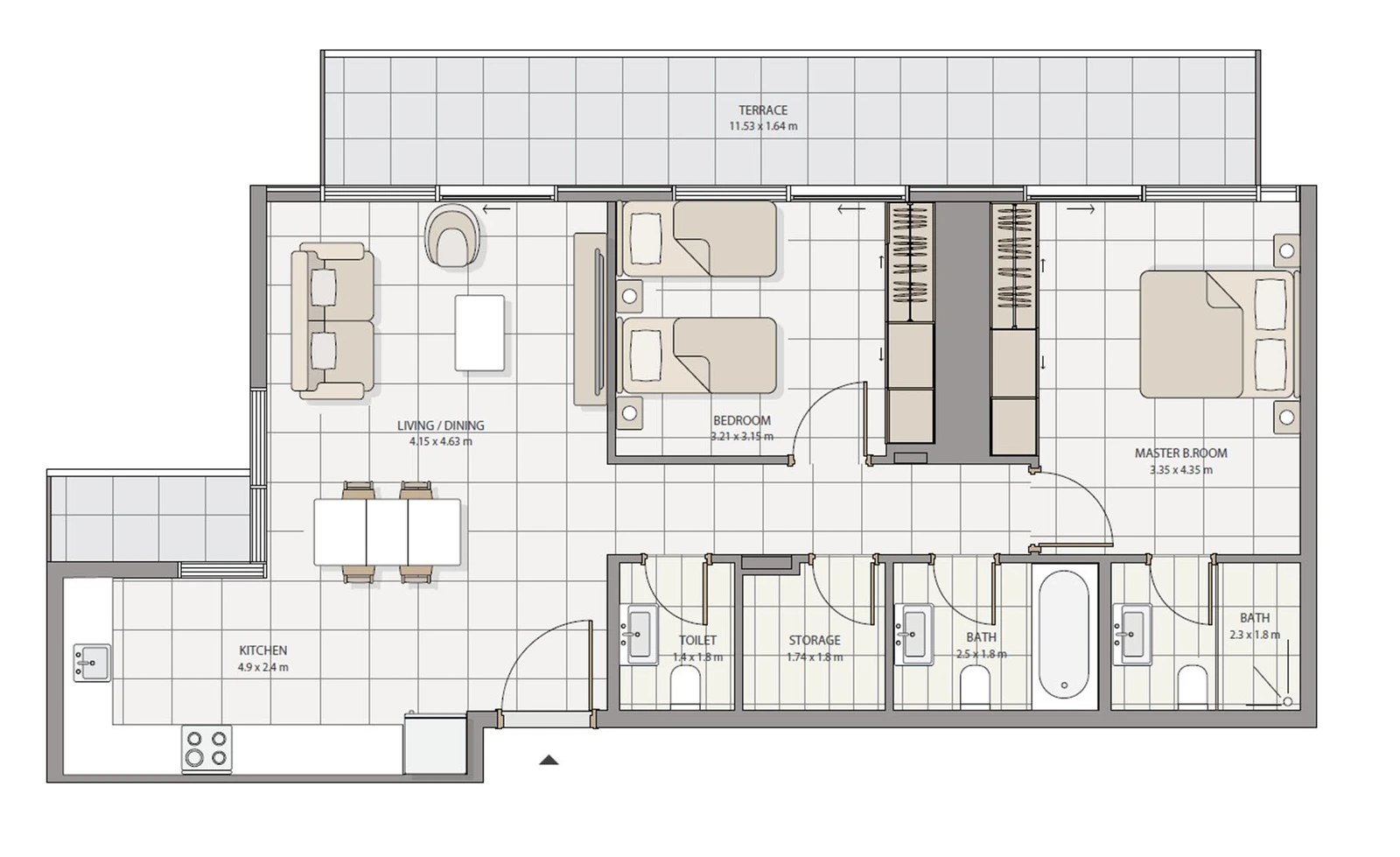 The Icon Tower 2-bedroom Type 2 apartment floor plan