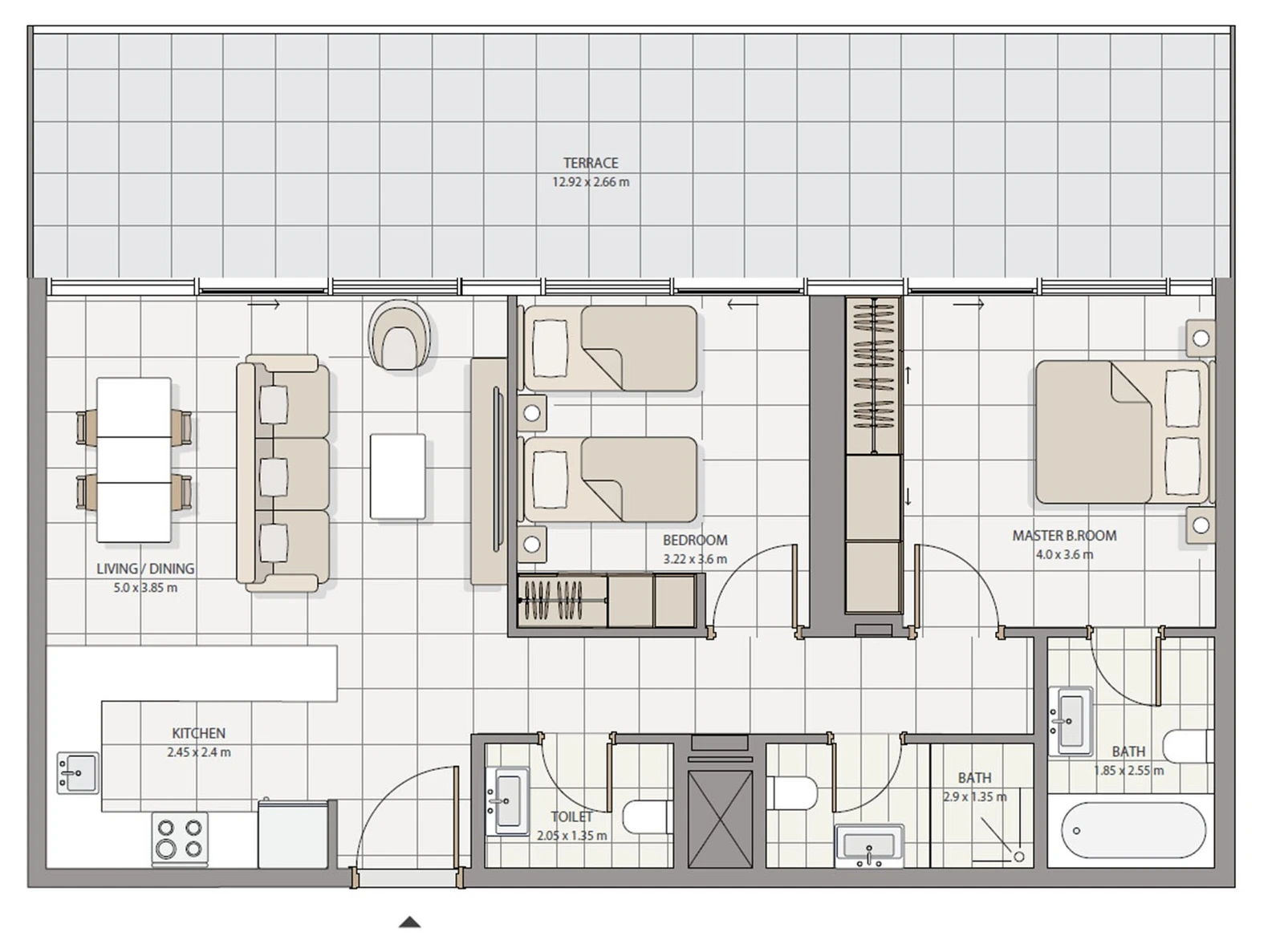 The Icon Tower 2-bedroom Type 1 apartment floor plan