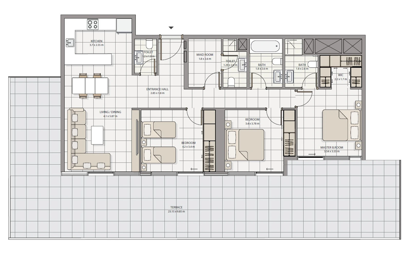 The Icon Tower 3-bedroom Type 1 apartment floor plan