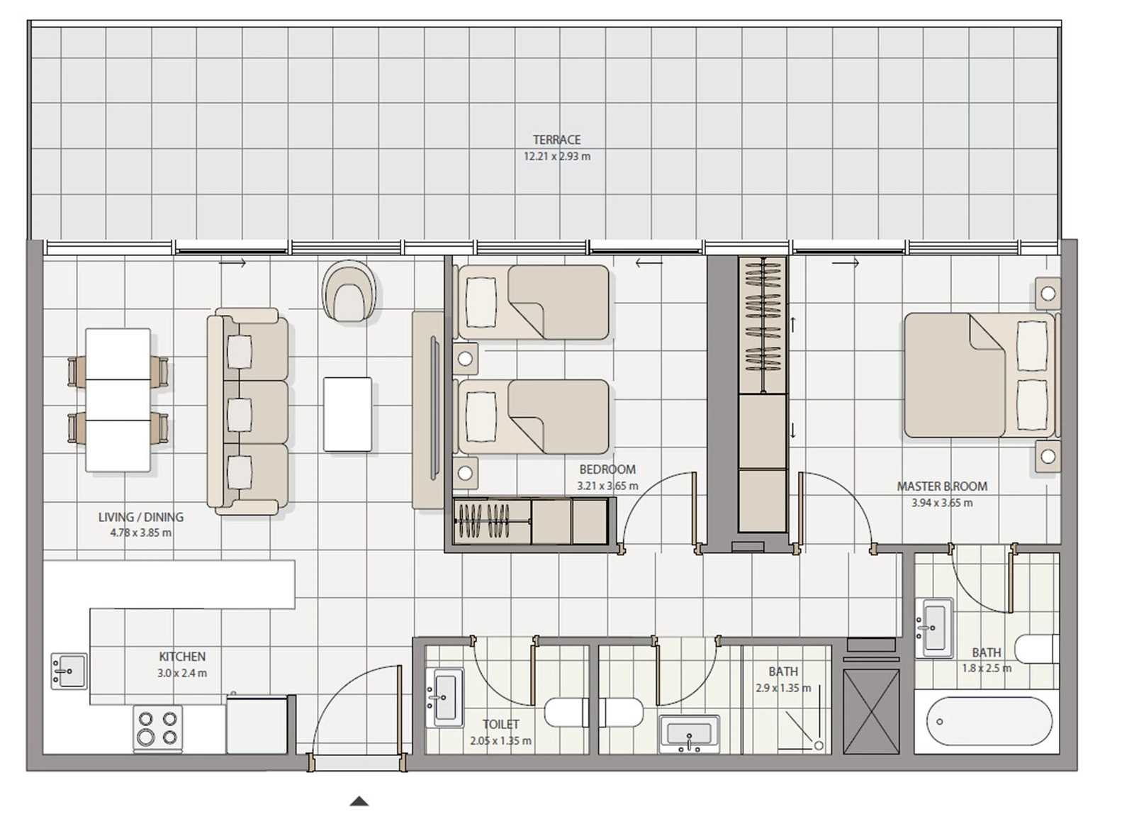 The Icon Tower 2-bedroom Type 3 apartment floor plan