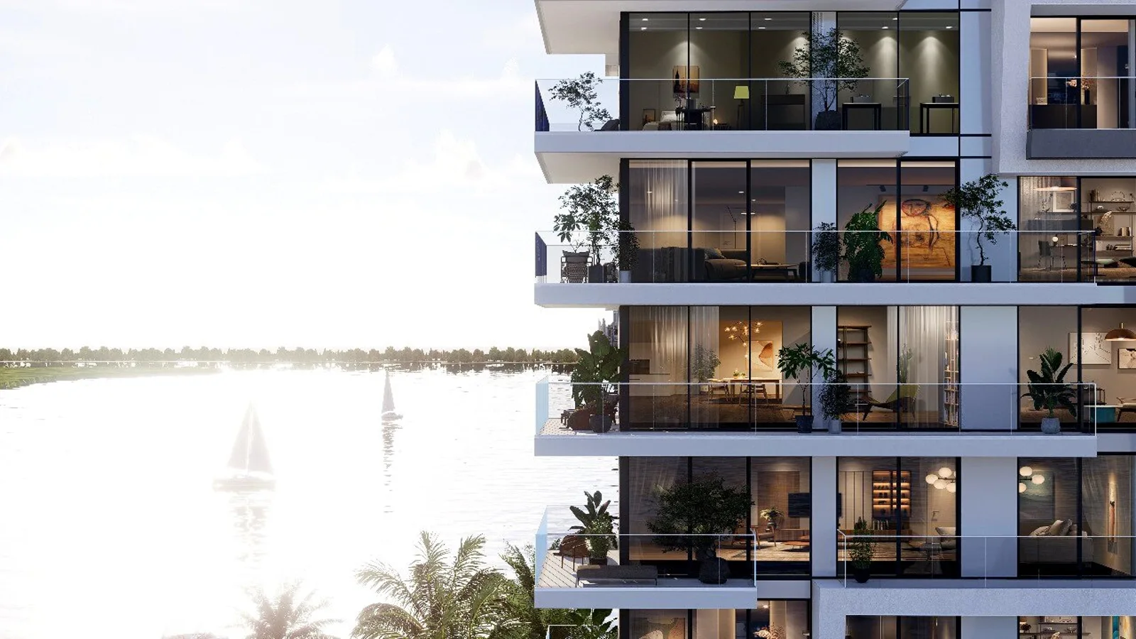 Waterfront balconies and glazed residences at The Icon Tower