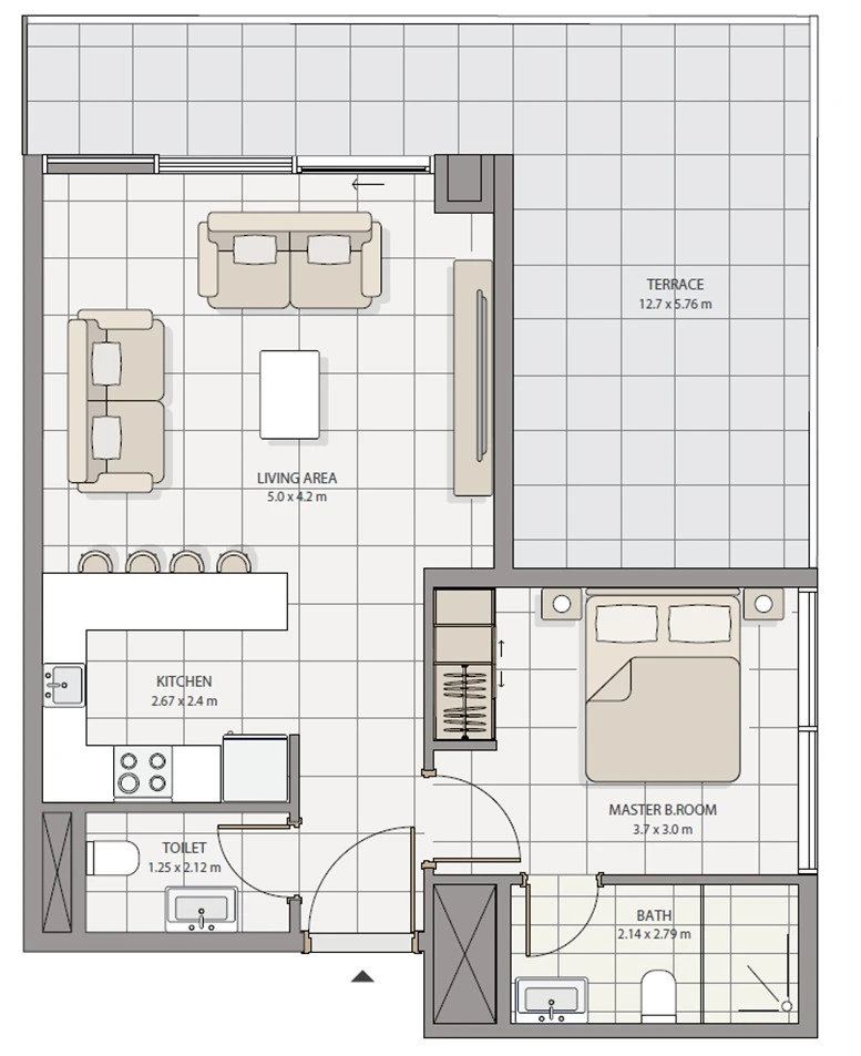 The Icon Tower 1-bedroom Type 2 apartment floor plan