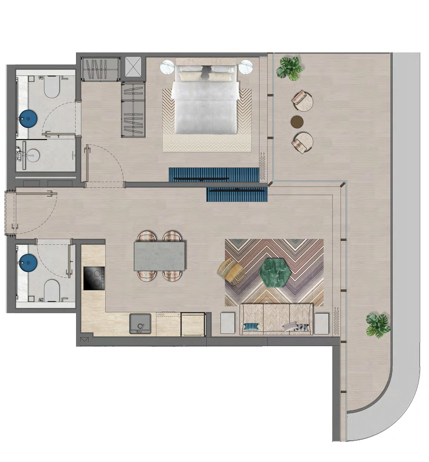 Trio Isle Queen B 1-bedroom Type 1B apartment floor plan, 722 sq ft