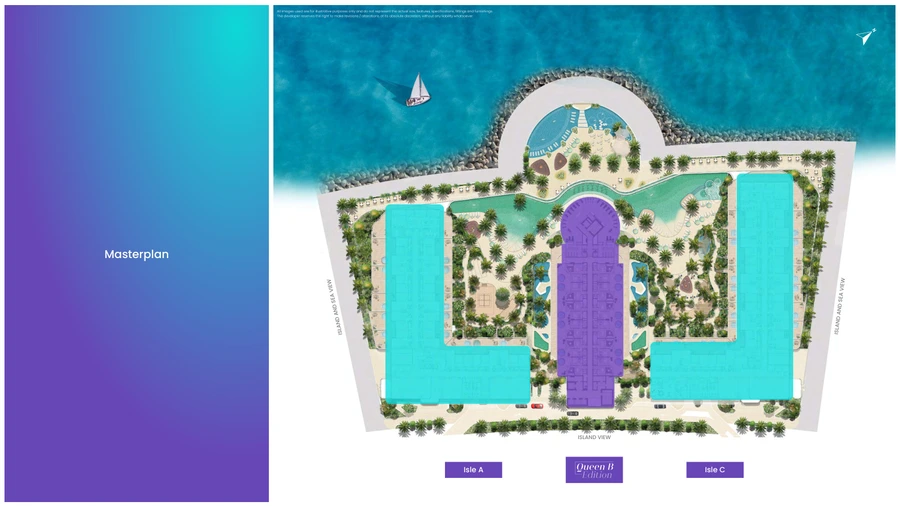 Trio Isle Queen B master plan between Isle A and Isle C on Al Marjan Island