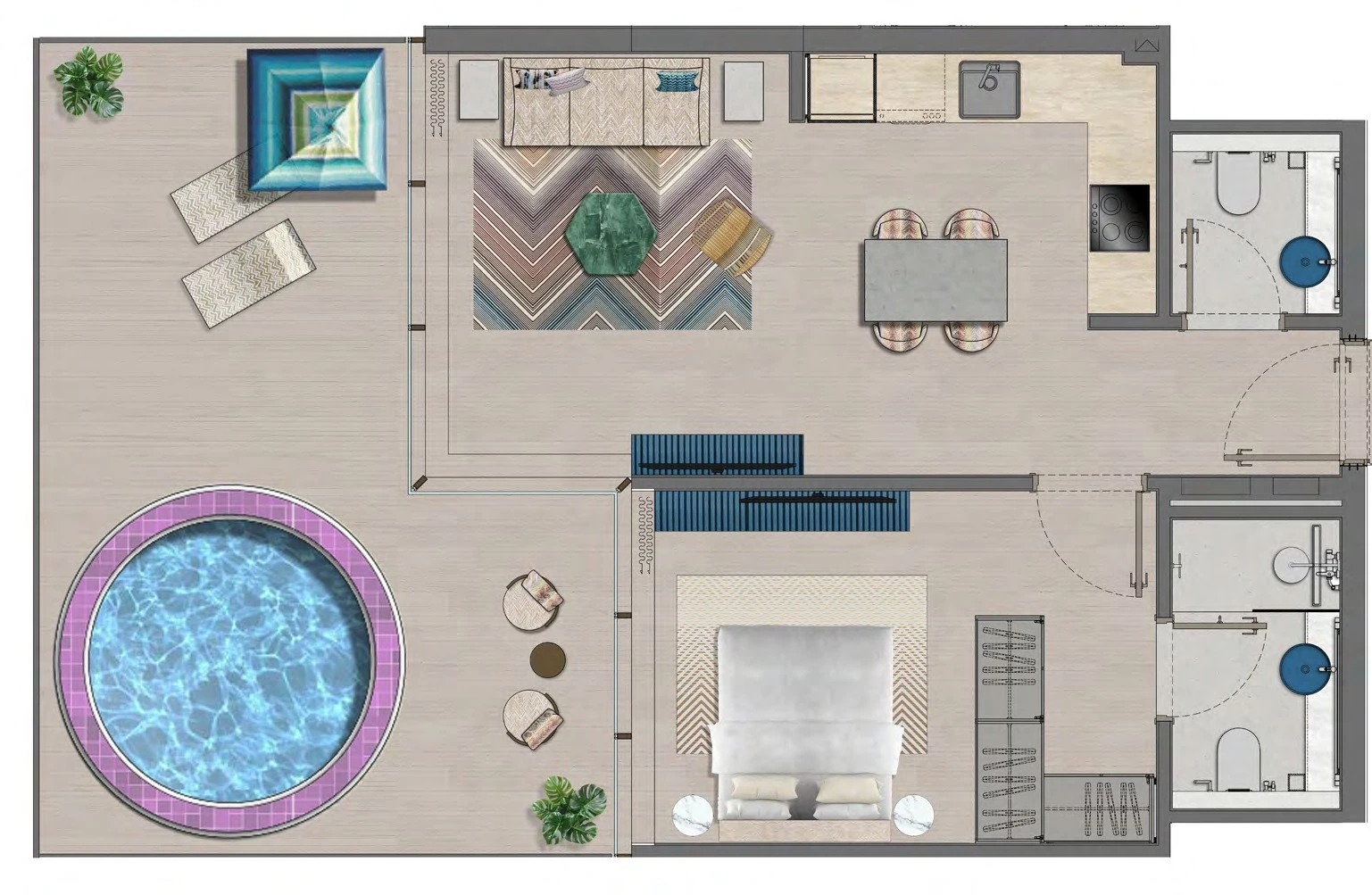 Trio Isle Queen B 1-bedroom Type 1A apartment floor plan showing First Level
