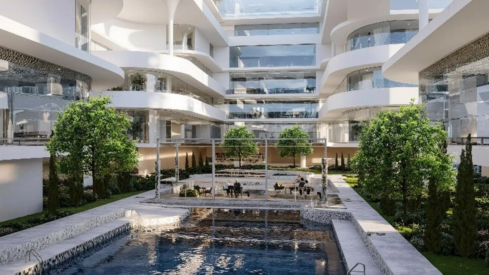 Landscaped pool and courtyard amenity at Zenith D1