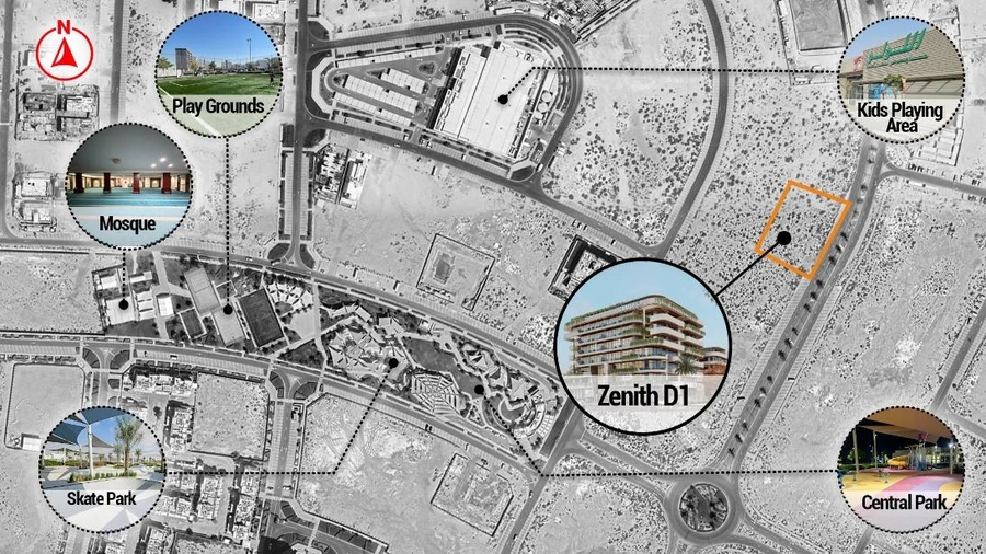 Location map showing Zenith D1 within the Dubai South residential district