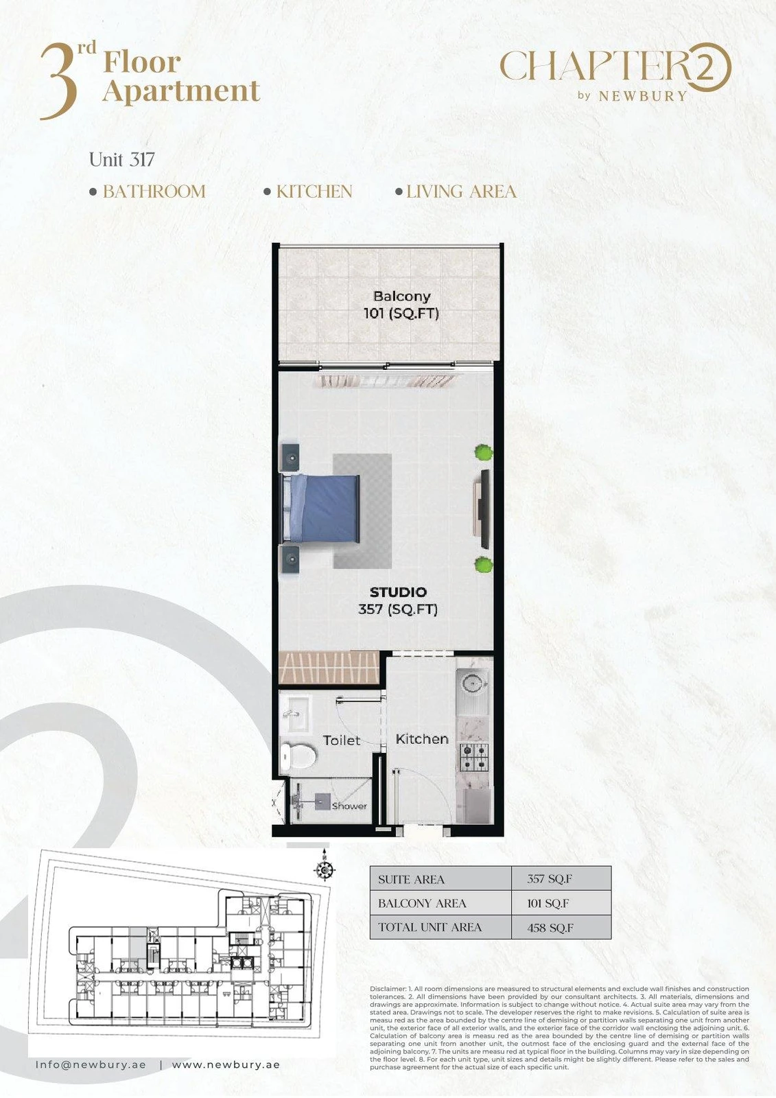 Chapter 02 studio apartment Unit 317 floor plan, 458 sq ft
