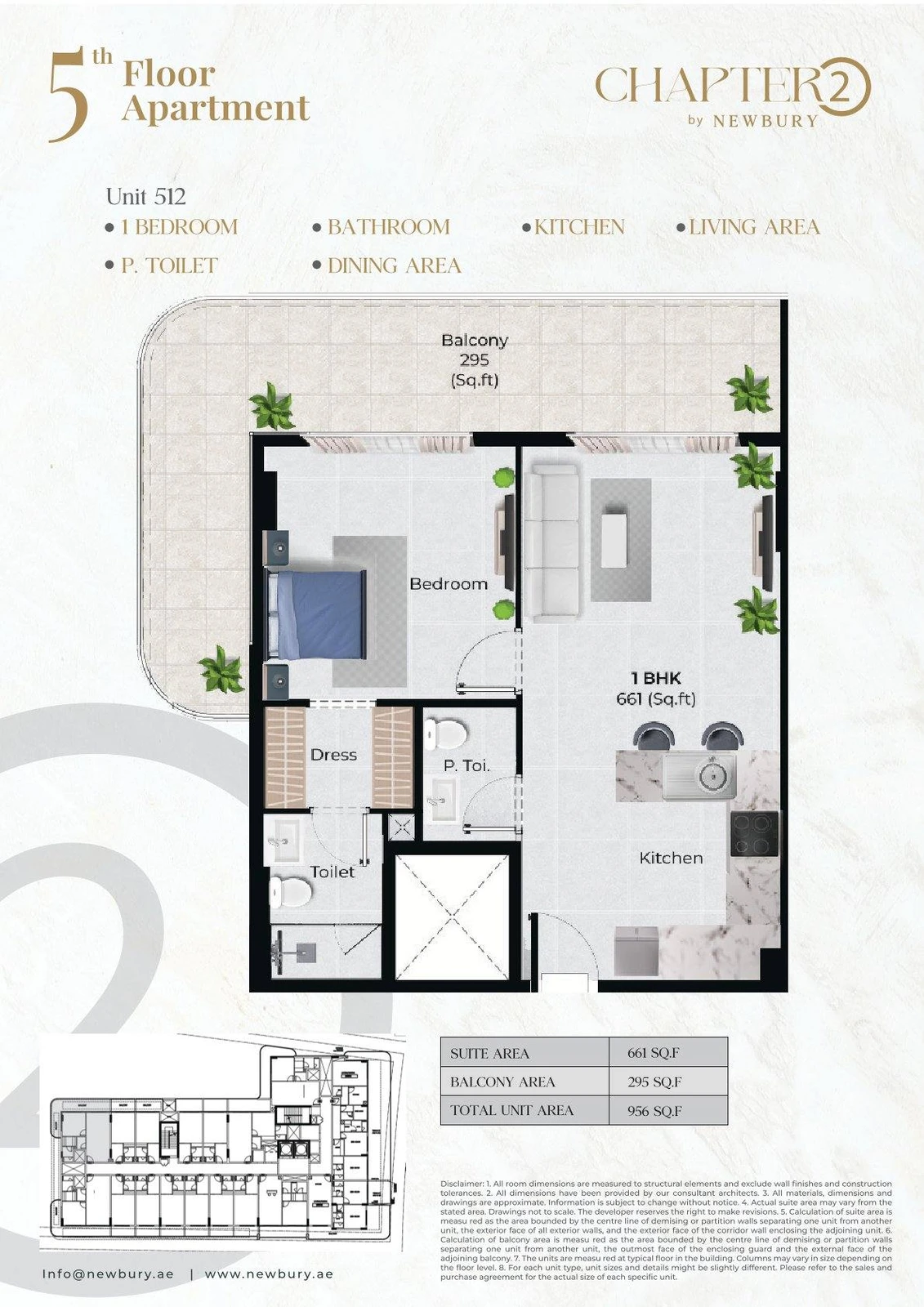 Chapter 02 1 bedroom apartment Unit 512 floor plan, 956 sq ft