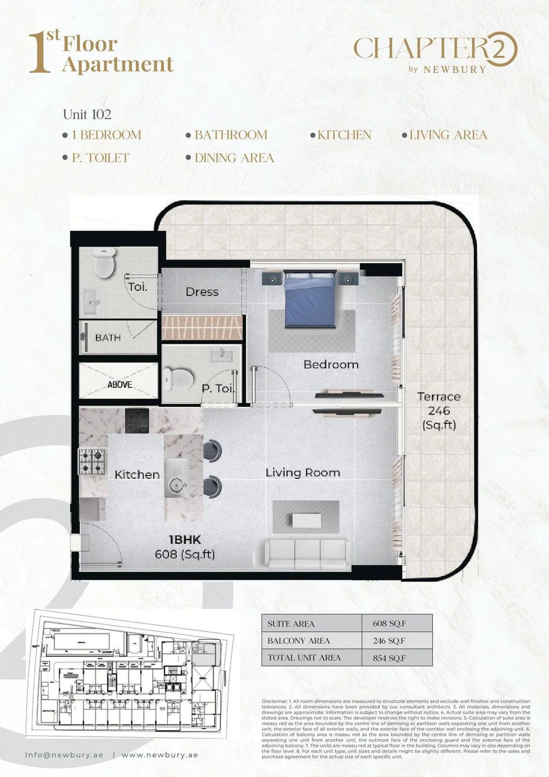 Chapter 02 1 bedroom apartment Unit 102 floor plan, 854 sq ft