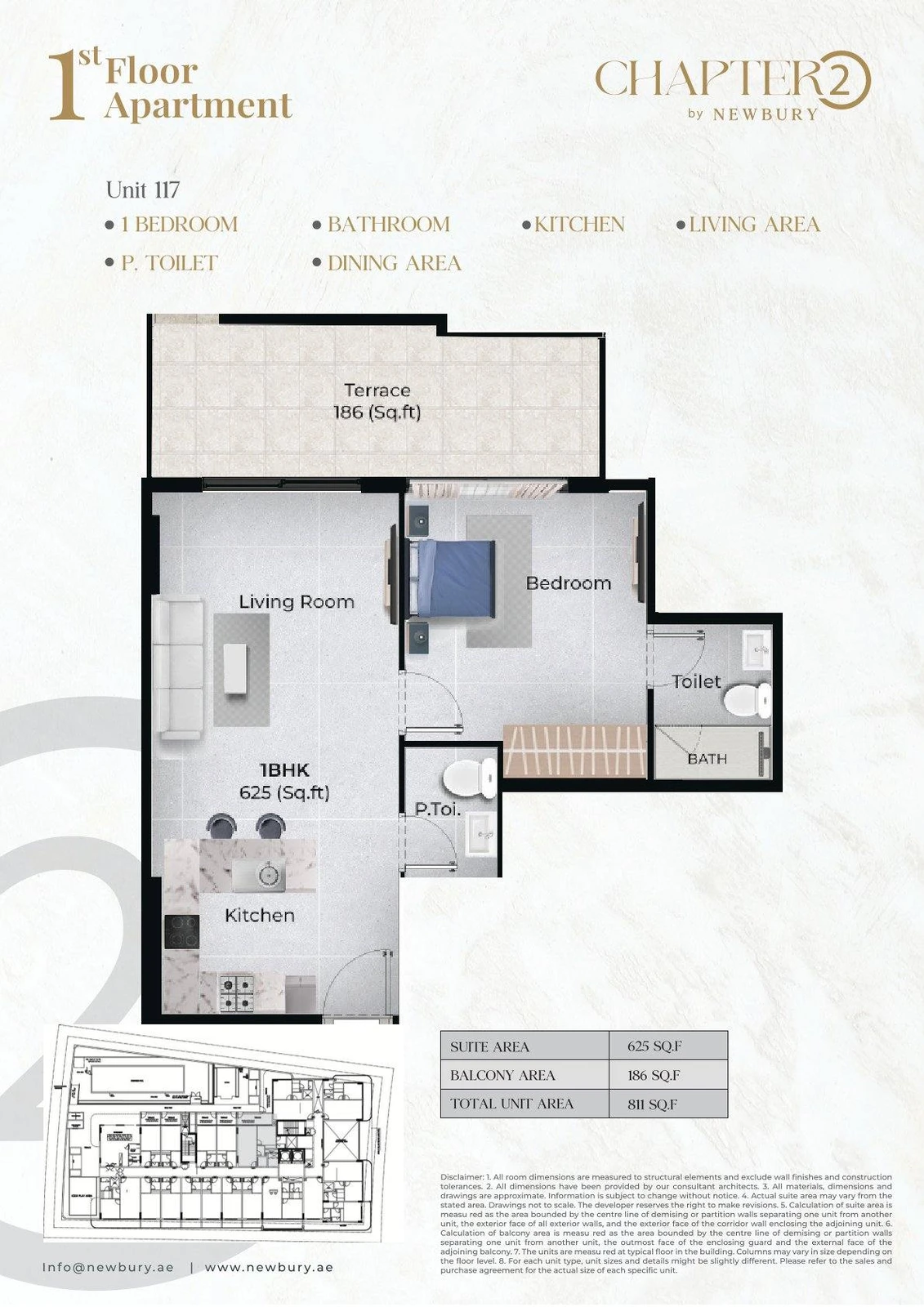 Chapter 02 1 bedroom apartment Unit 117 floor plan, 811 sq ft