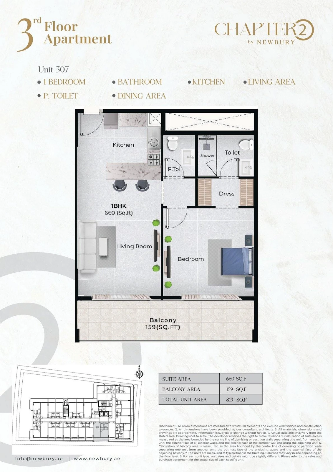 Chapter 02 1 bedroom apartment Unit 307 floor plan, 819 sq ft